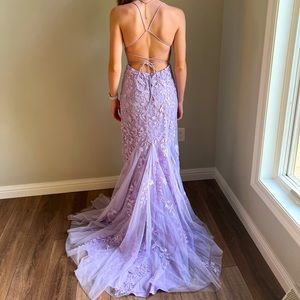 Sherri Hill Open Back Fitted Dress.  Color is Lilac.  Size 0.
